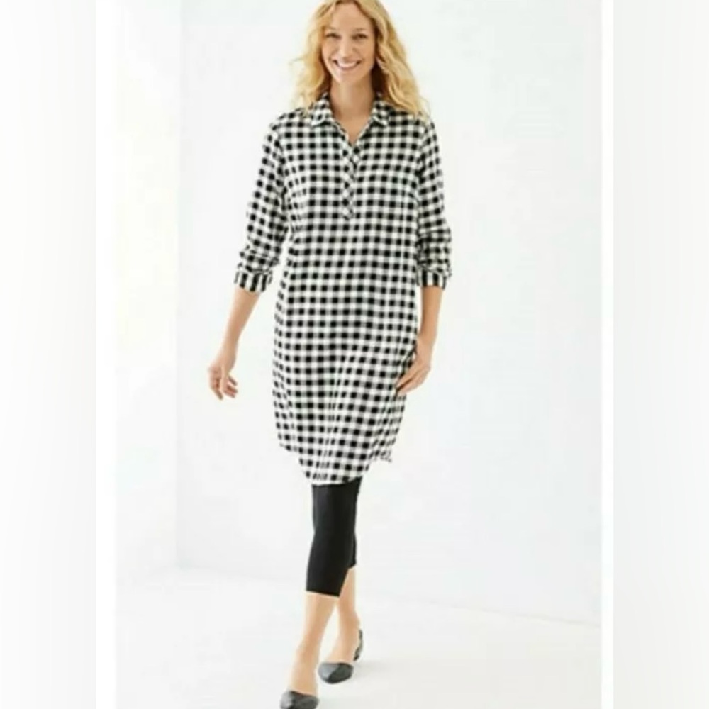 J. Jill Buffalo Shirt Dress Black/White Checkered Long Sleeve Pullover Size S